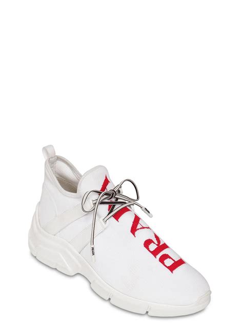 prada knit sneakers white|Prada white platform sneakers.